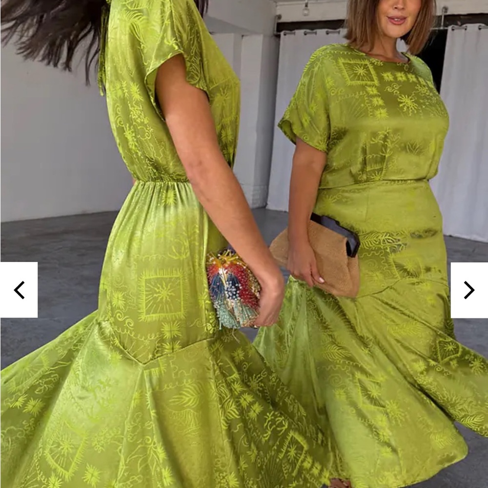 Never Fully Dressed Lime Green Satin Midi Dress - Picture 2 of 10